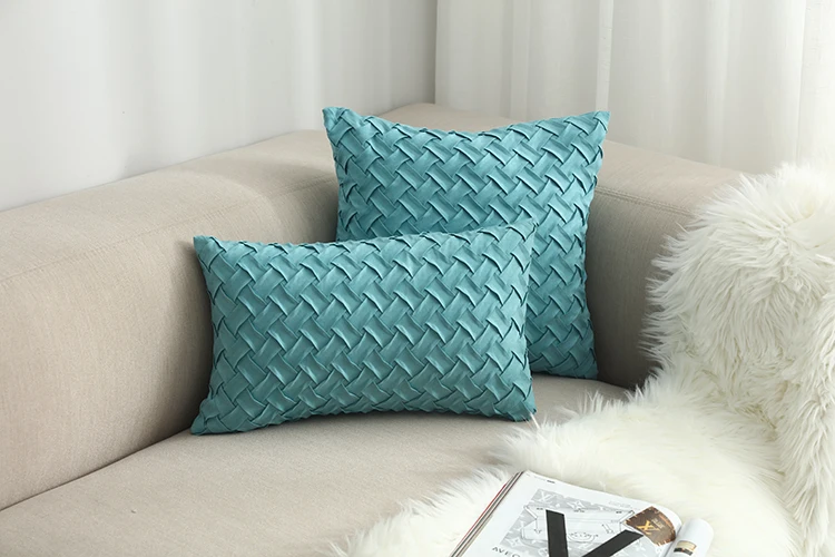 Blue Cushion Cover Soft Faux Suede Home Decorative Navy Pillow Cover Woven Pattern Green 45x45cm/30x50cm - Цвет: A