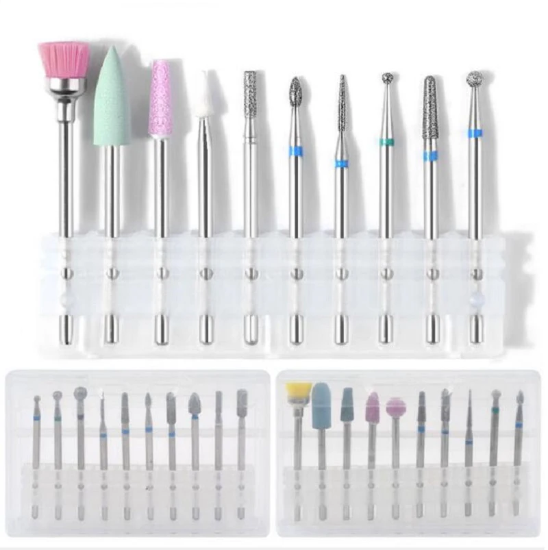 

10PCS Nail Drill Bits Set Cutters For Manicure Machine Milling Cutter Accessory Cuticle Drill Polishing Tools Multi Type