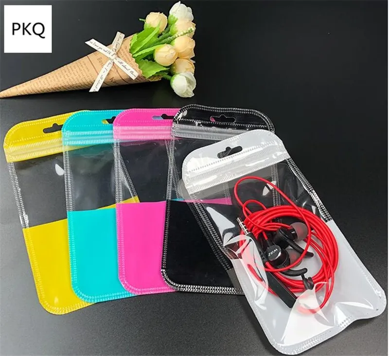 50pcs Colorful Plastic Zip lock Bag With Hang Hole Clear Self Sealing Bag Electronic Products Accessories Packaging Pouch