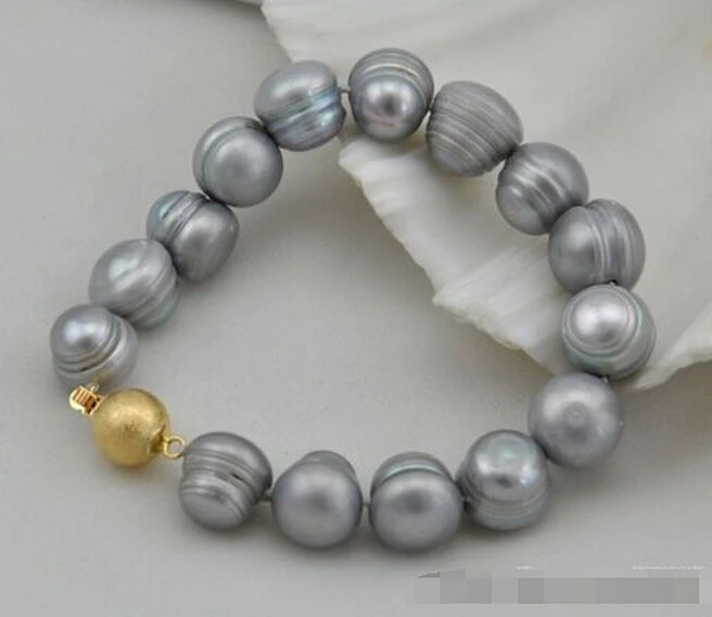 DYY 913+8"13mm baroque gray freshwater pearl bracelet