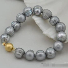 DYY 913+8"13mm baroque gray freshwater pearl bracelet