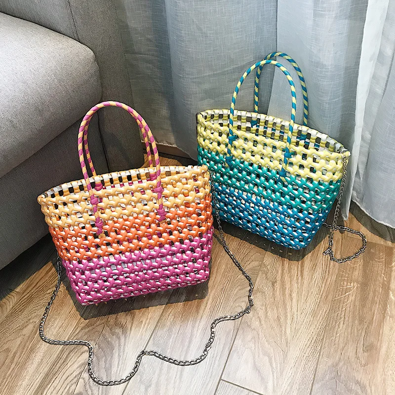 

2019 New Contrast Braided Vegetable Basket Summer Joker Large Capacity Single Shoulder slung Women's Bag