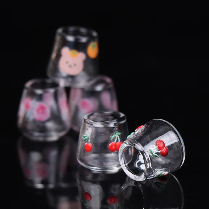 4pcs/set 1/12 Dollhouse Miniature Cartoon Clear Glass Cup Model Simulation Kitchen Furniture Toys For Doll House Decoration 2