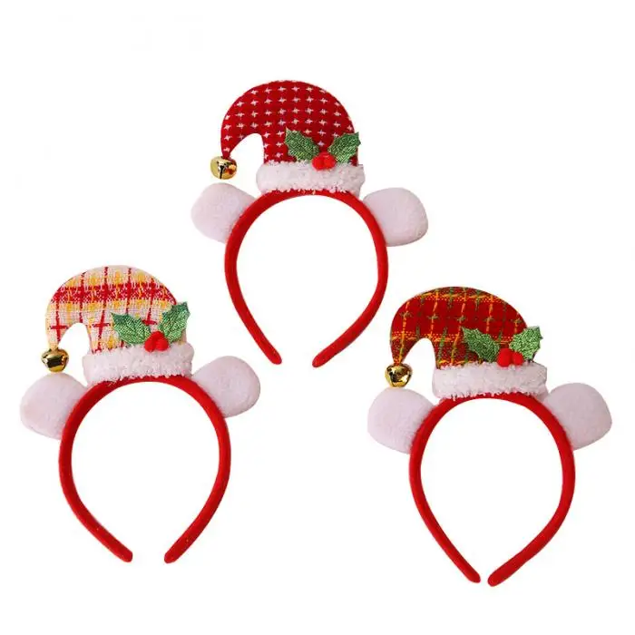 Hot Sale Cartoon Style Red Big Curved Cap Buckle Christmas New Year Party Headband for Kids Boys Girls Hair Loops Decoration