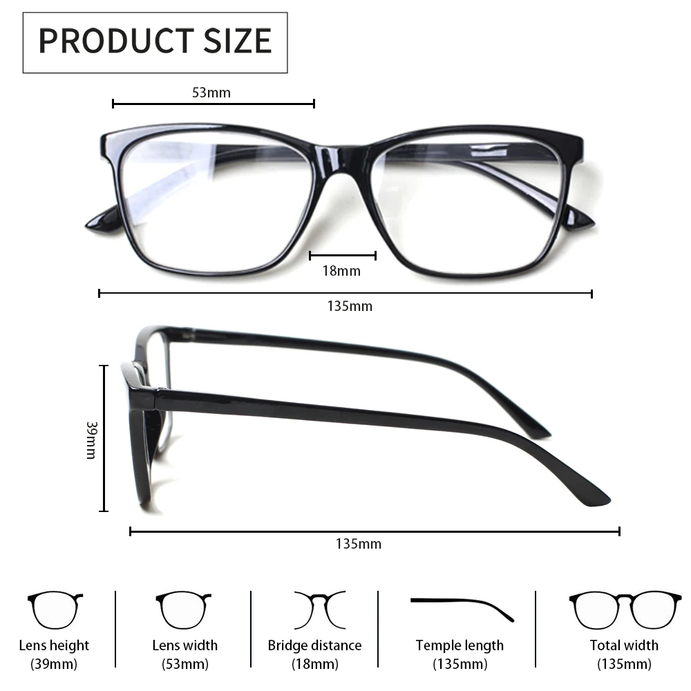 Stylish Rectangular Reading Glasses Spring Hinge Men Women HD Eyeglasses Diopter +0- -+600 2