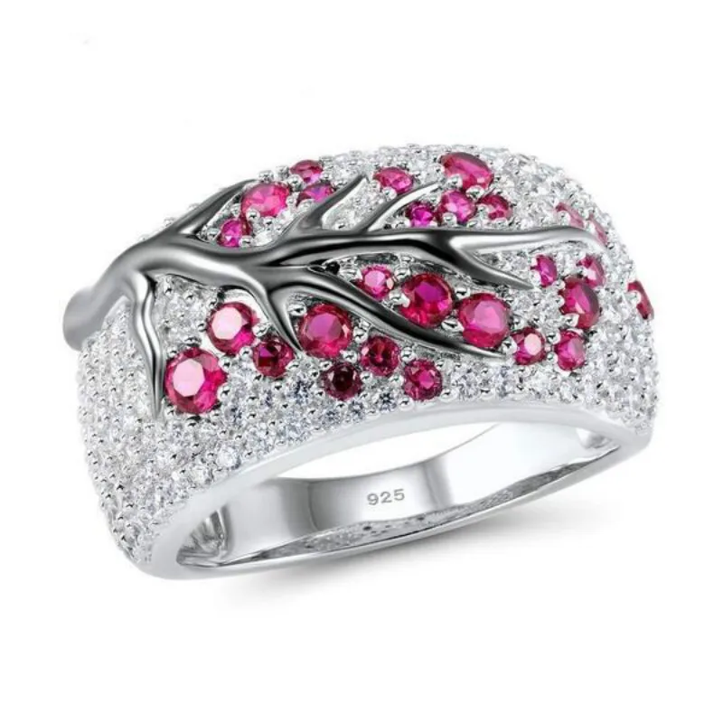 FDLK Для женщин Творческий роскошный дизайн сливы ветви дерева серебряное кольцо серьги для свадьбы, помолвки кольца