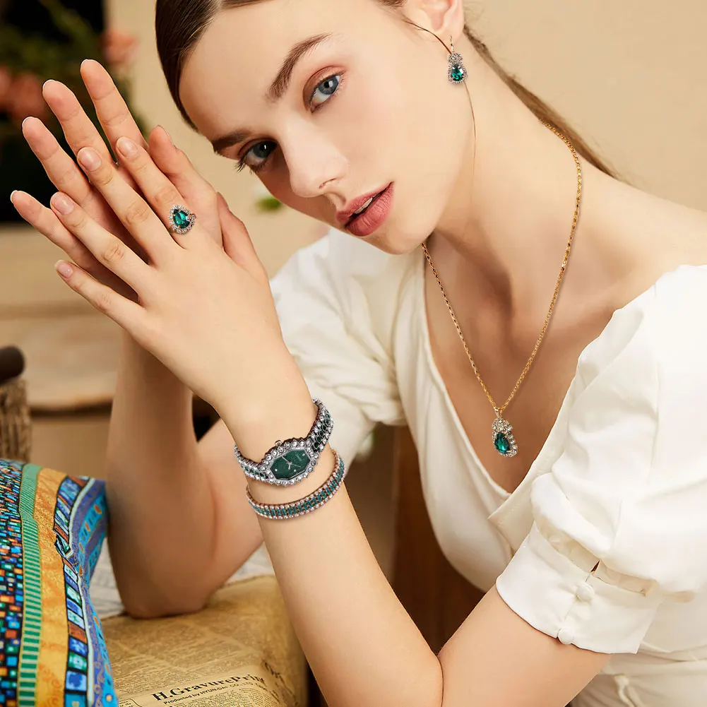 Ladies Stainless Steel Quartz Watches Diamond Luxury Watch Set 4