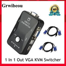 Grwibeou USB commutateur KVM 2 ports VGA SVGA boîte de commutateur USB 2.0 KVM souris commutateur clavier 1920*1440 VGA boîte de séparation commutateur de partage