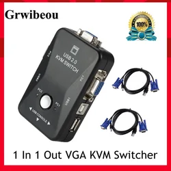 Grwibeou USB commutateur KVM 2 ports VGA SVGA boîte de commutateur USB 2.0 KVM souris commutateur clavier 1920*1440 VGA boîte de séparation commutateur de partage 