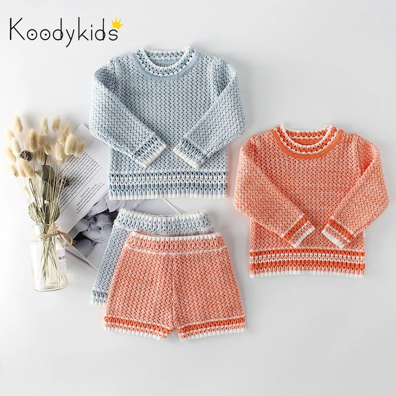 Koodykids/Коллекция года; сезон весна-осень; комплект одежды для маленьких девочек; свитер для маленьких девочек; пальто и брюки; Модный комплект одежды для малышей; подарок