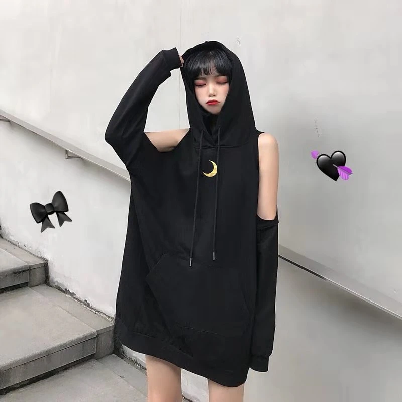 Толстовка Ulzzang в готическом стиле Ins с капюшоном Женская Осенняя свободная