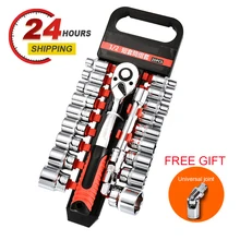 

1/4" 3/8" 1/2" Socket Wrench Set Universal Screw Nut Driver CR-V Adjustable Ratchet Handle Heavy Duty Car Repair Tool Kits