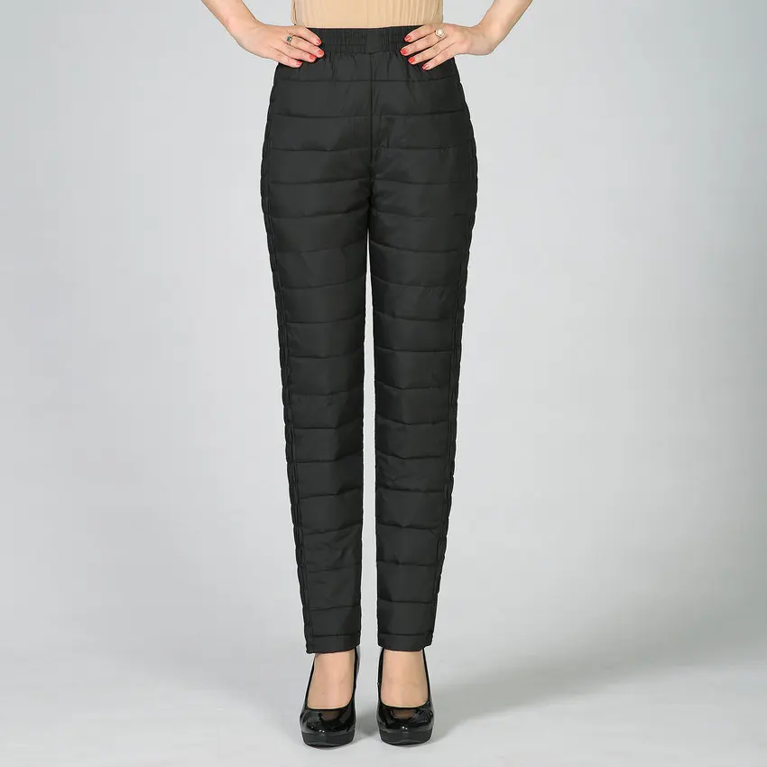Женские легкие пуховые брюки красные черные повседневные теплые стеганые с