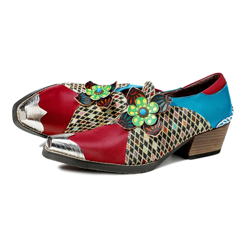 Spring Autumn New Fashion Casual Thick High Heels Oxford Shoes For Woman Retro Print Genuine Leather Pumps Women Brogues Shoes (14)