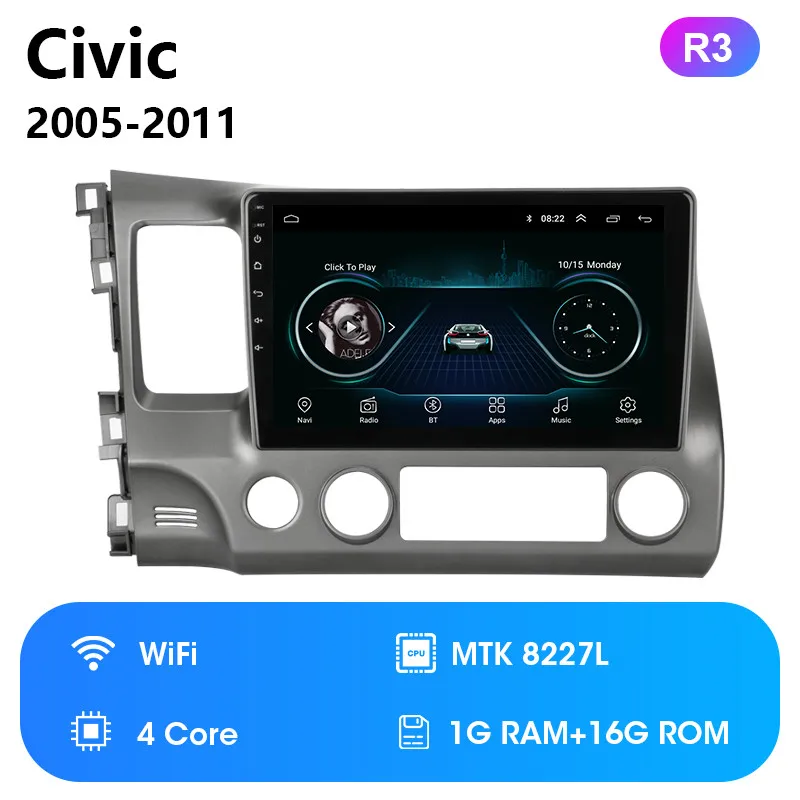 2G 32G Android 8,1 4G wifi Автомобильный Радио Мультимедиа Видео плеер для Honda Civic 2005-2011 Навигация gps 1024*600+ специальная рамка - Цвет: R3