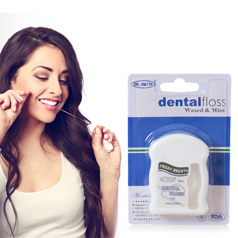 

Waxed Mint Dental Floss Smooth & Thin Deep Clean Teeth & Gum Lintless Flat & Wide Essential Floss 50m Length in Transparent Box