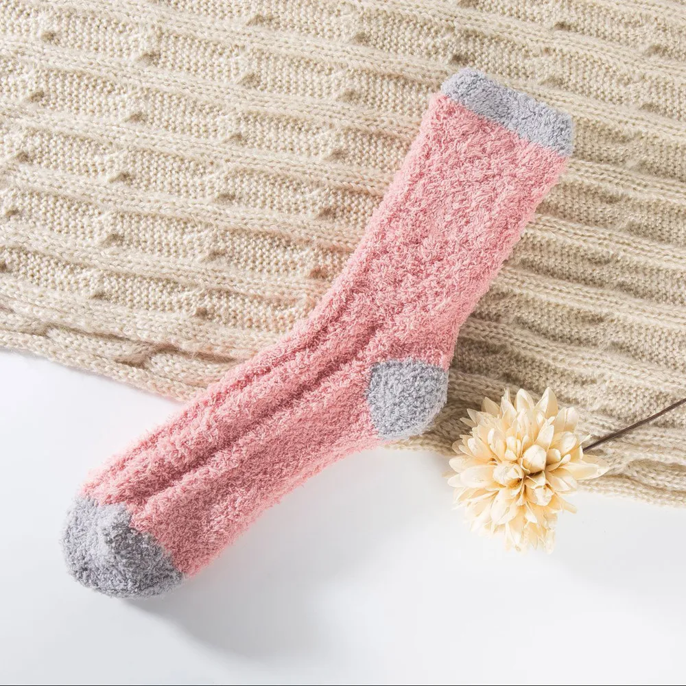 Женские нескользящие носки-тапочки из кораллового флиса, зимние толстые теплые повседневные домашние носки, мягкие лоскутные носки средней длины# A - Цвет: E