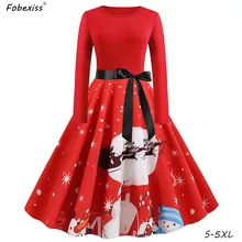 Красное рождественское платье зимнее женское 5XL платье Санты с длинным рукавом размера плюс бант миди плиссированное платье фестивальное винтажное платье для женщин