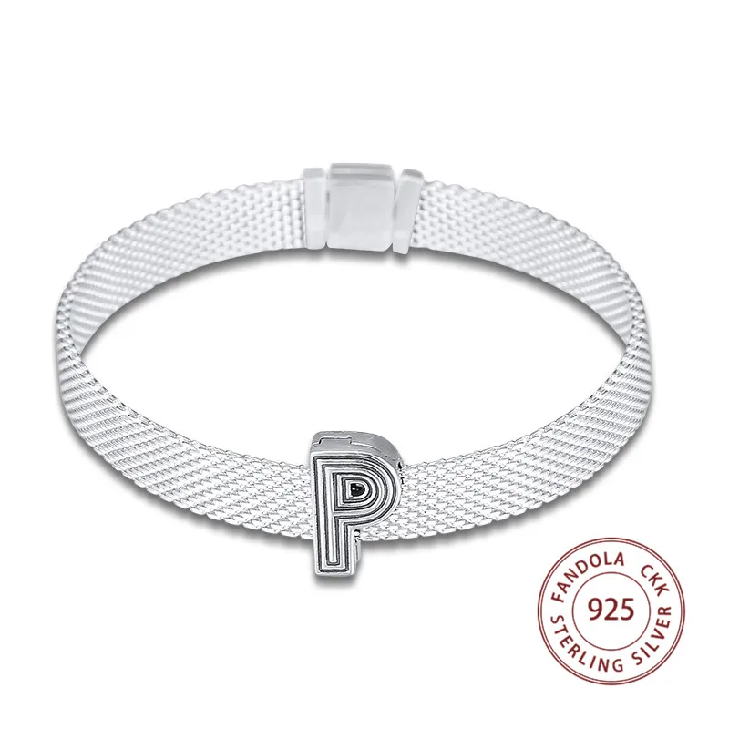 Бусины Fit Pandora браслет стерлингового серебра 925 Шарм рефлексионы буквы P клип Подвески для изготовления ювелирных изделий украшения из серебра 925 пробы