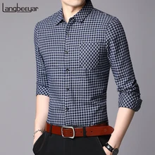 Новинка осени, модные брендовые мужские рубашки в клетку с длинным рукавом, повседневная мужская одежда в клетку высокого качества