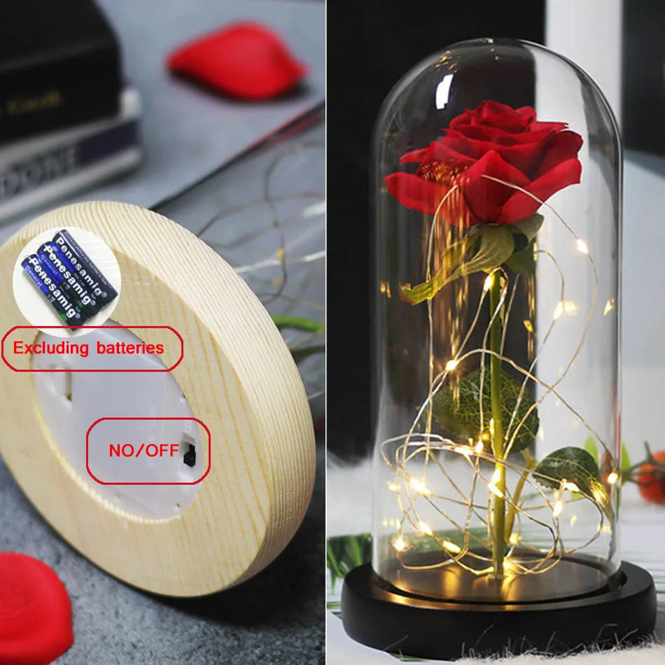 Светодиодный светильник «Красавица и Чудовище» с розами, Рождественский деревянный купол, стеклянная крыша, подарок на день Святого Валентина, подарки на день матери