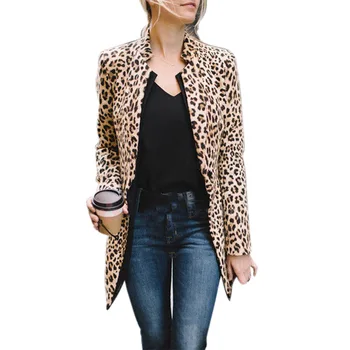 

2020 Fashion New Straight Coat Stand Collar Collar Long-sleeved Leopard Print Loose Blazers XXL New