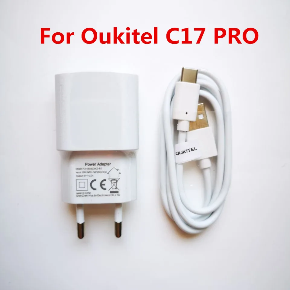 

New Original Oukitel C17 Pro USB Power Adapter Charger 5V 2.0A EU Plug Travel Switching Power Supply+Type-C Usb Cable Data Line
