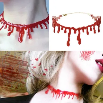 

10pcs/lot Halloween Decorations Bloody Chocker Necklace Horror Props Blood Broken Neck Accessories For Girls Party Supplies