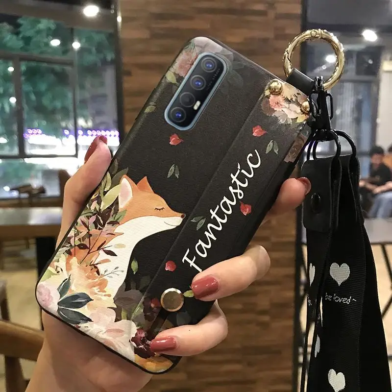 New Arrival Silicone Wrist Strap Phone Case For OPPO Reno3 Pro Flower Series Waterproof Dirt-resistant Holder Anti-knock | Мобильные