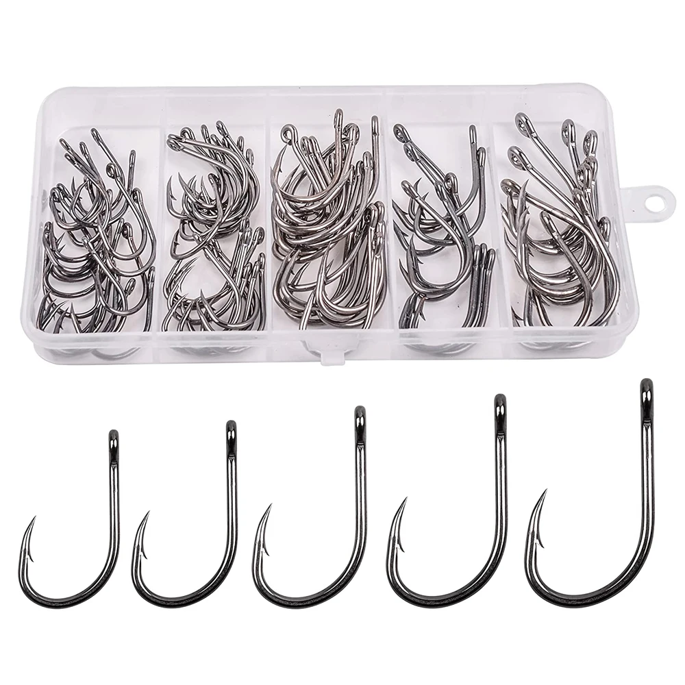 

80Pcs/box Circle High Carbon Steel Fishing Hooks Kit Carp Fish Hook Set Sharp barbed Jig Freshwater Saltwater hooks