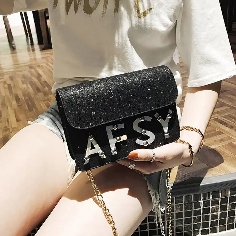 

2019 New Style Korean-style Versatile Chain Square Sling Bag Bright Stars Shoulder WOMEN'S Bag