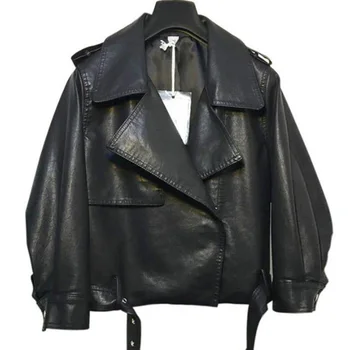 

Black Faux Leather Jacket Women Autumn Winter Long Sleeve Oversized Gothic Punk Biker Jacket Zipper Loose PU Motor Coat Outwear