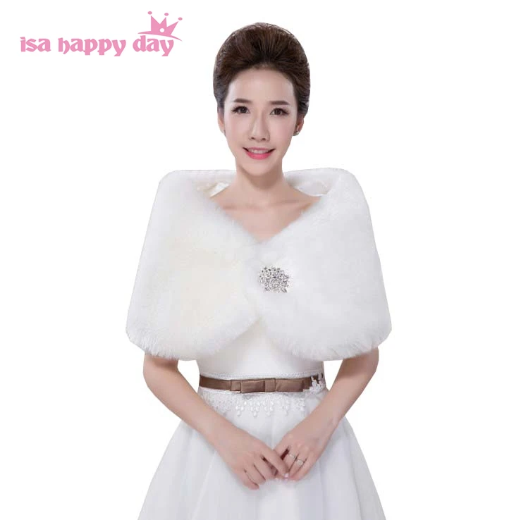 Women Winter Sleeveless White Bridal Wraps Warm Ivory Faux Fur Black Bolero Crop Red wedding Jacket with brooch | Свадьбы и
