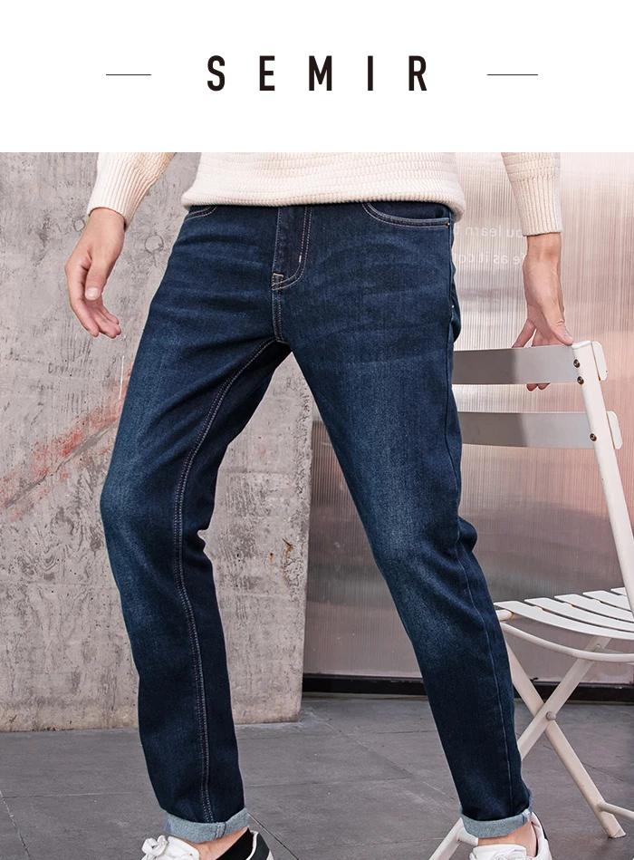 SEMIR джинсовые брюки мужские зимние модные тонкие ноги брюки Корейская версия тренд Досуг узкие брюки стрейч комфорт мужские джинсы