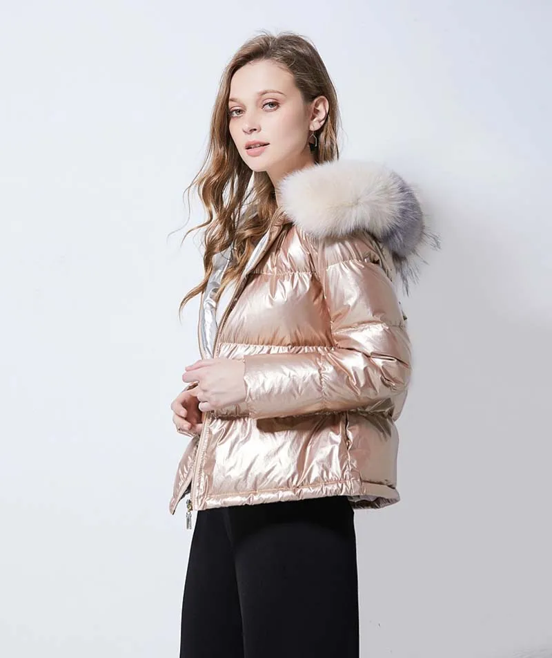 Real fur collar Down jacket Women Winter Hooded Loose Fashion Down coat Casual Thick warm Female Outwear Short YNZZU 9O065