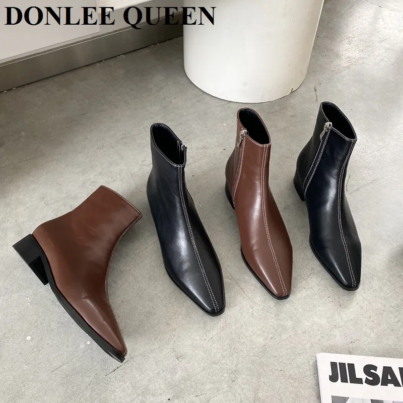

2020 Ankle Boots Women Chunky Heels Pointed Toe Winter Shoes Women Chic Short Boots Brand Zipper Chelsea Boots zapatillas mujer