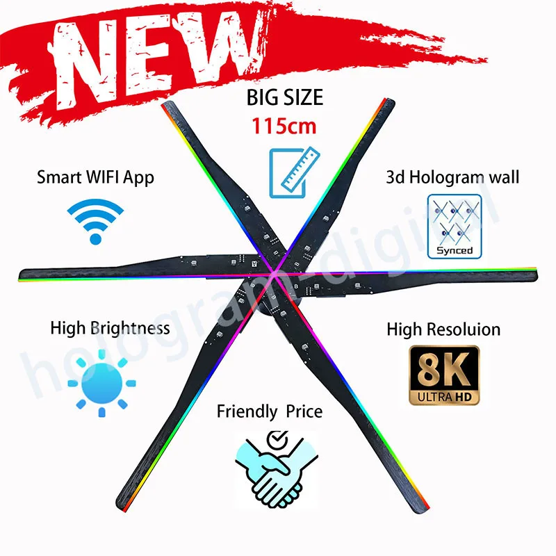 

High Brightness 2000cd/m2 1532 LED Wifi App holographic 3d projector digital signl 3d Hologram Led Fan