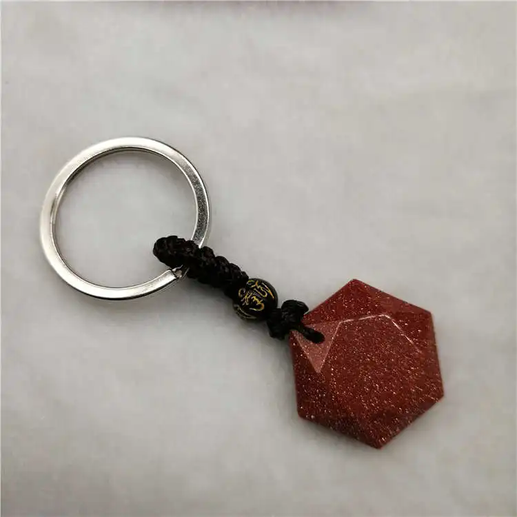 

Drop Shipping Natural Energy Stone Red sandstone Six Stars Lucky Amulet keychain Protect your safety Love simple fashion