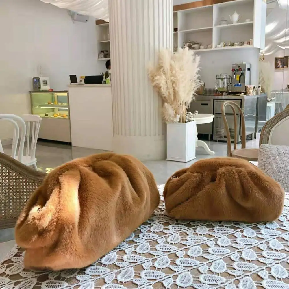 Brown Женский дневной клатч с застёжкой роскошная дизайнерская сумочка, плиссированная сумка через плечо, мягкая плюшевая женская сумка-тоут с облаком, сумка-мессенджер - Цвет: Brown