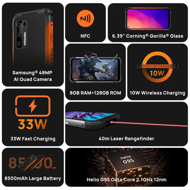 DOOGEE S97 Pro Mobile Phones 40m Laser Ranging 48MP Quad Camera Helio G95 Octa Core 8500mAh 8GB+128GB  Smartphone NFC 2
