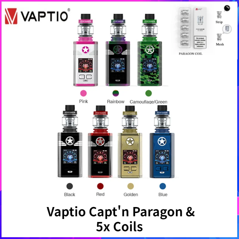 Оригинальный Vaptio capn'paragon Captain Kit 220 Вт 510 бокс-мод вейп с атомайзером 8 мл/2 мл