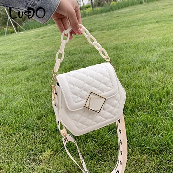 

LUCDO Designer Plaid PU Leather ShoulderBags For Women 2020 Wide Shoulder Strap Messenger Crossbody Bags Top-Handle Hand Bags