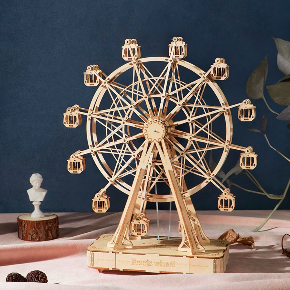 3D Puzzle Toy Ferris Wheel DIY Wooden Assembly Model Crafts Kits Gift Kids Girls 