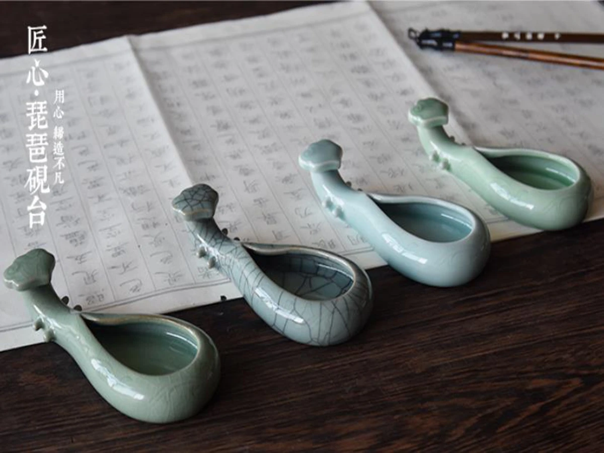 

1pc Longquan Celadon Multifunctional Pipa Water Plate, Ceramic Grinding The Ink And Toning