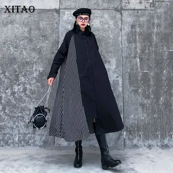 

XITAO Striped Dress Women Plus Size Long Sleeve Irregular Women Clothes 2020 Spring New Oversized Dresses Fashion Trend XJ3737