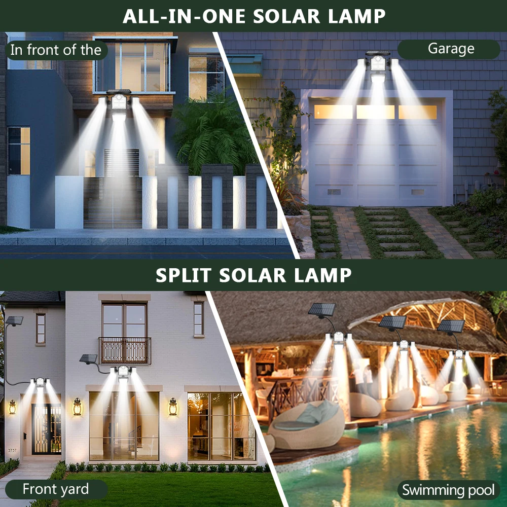 solar garden lights 2000W 198 192 LED Solar Lights Outdoor Motion Sensor 4 Heads 3 Modes Solar Wall Lamp IP67 Waterproof Landscape Security Lighting solar fence lights