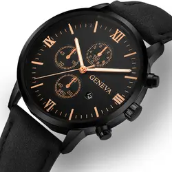 Geneva новые мужские s часы ультра-тонкие мужские простые сплав случае Синтетическая кожа аналоговые кварцевые спортивные часы бизнес класса