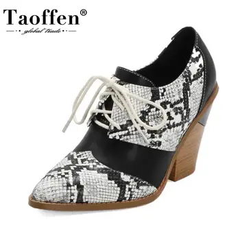 

Taoffen Thick Heels Pumps Cross Tied Pointed Toe Shoes Spring Supper High Heels Shoes Office Lady Shoes Footwear Size 33-42