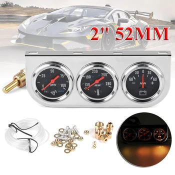 

Universal 2inch 52mm Chrome Oil Pressure Water Temp Amp Meter Volt Triple Gauge Set 3 in 1 with Sensor Oil Press