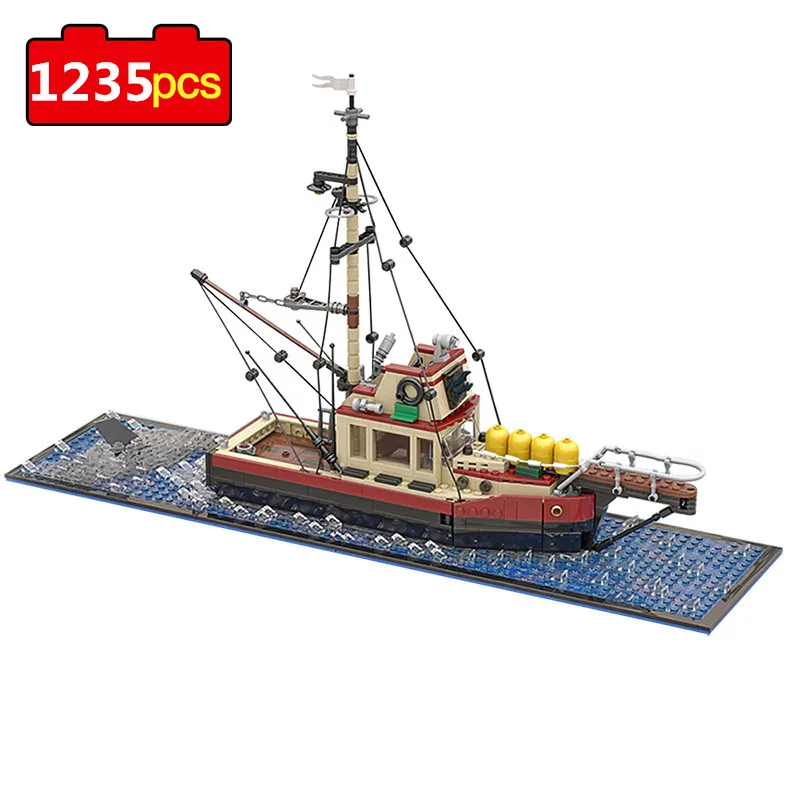 

1235PCS Fishing Boat Model Building Blocks Creator Expert Sets Cruise Ship Ocean Exploration Shark Boat Bricks Toys For Children